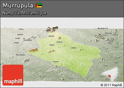 Physical Panoramic Map of Murrupula, semi-desaturated