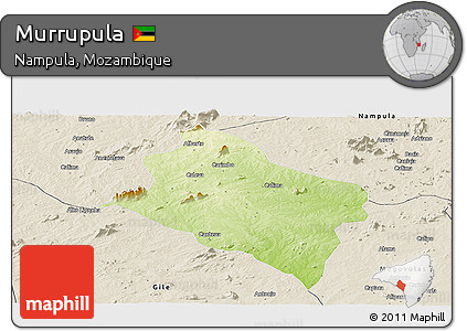 Physical Panoramic Map of Murrupula, shaded relief outside