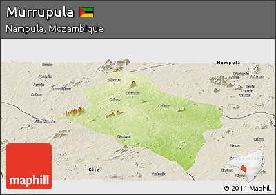Physical Panoramic Map of Murrupula, shaded relief outside