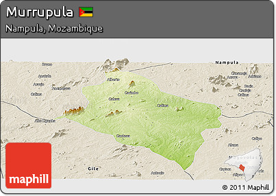 Physical Panoramic Map of Murrupula, shaded relief outside