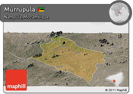 Satellite Panoramic Map of Murrupula, semi-desaturated