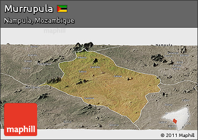 Satellite Panoramic Map of Murrupula, semi-desaturated