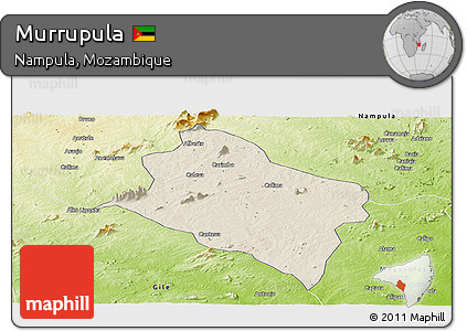 Shaded Relief Panoramic Map of Murrupula, physical outside