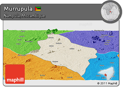 Shaded Relief Panoramic Map of Murrupula, political outside