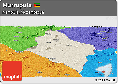 Shaded Relief Panoramic Map of Murrupula, political outside