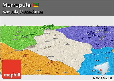 Shaded Relief Panoramic Map of Murrupula, political outside