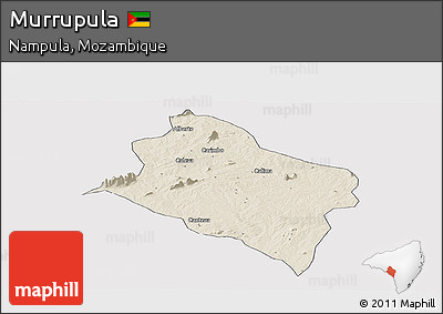 Shaded Relief Panoramic Map of Murrupula, single color outside