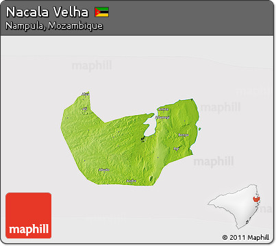 Physical 3D Map of Nacala Velha, cropped outside