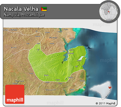 Physical 3D Map of Nacala Velha, satellite outside