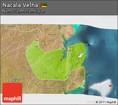 Physical 3D Map of Nacala Velha, satellite outside