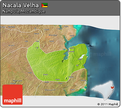 Physical 3D Map of Nacala Velha, satellite outside