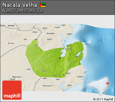 Physical 3D Map of Nacala Velha, shaded relief outside
