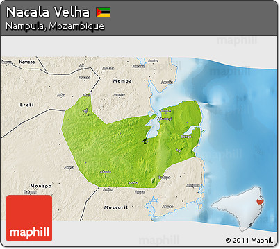 Physical 3D Map of Nacala Velha, shaded relief outside