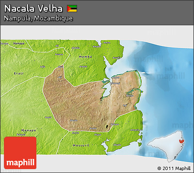 Satellite 3D Map of Nacala Velha, physical outside