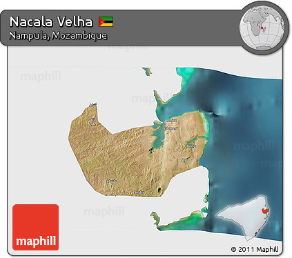 Satellite 3D Map of Nacala Velha, single color outside