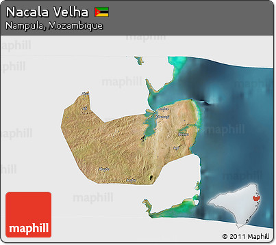 Satellite 3D Map of Nacala Velha, single color outside