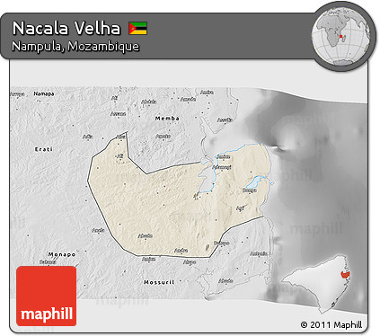 Shaded Relief 3D Map of Nacala Velha, desaturated