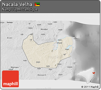Shaded Relief 3D Map of Nacala Velha, desaturated