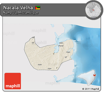 Shaded Relief 3D Map of Nacala Velha, single color outside