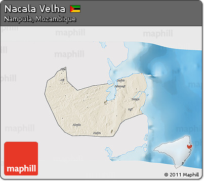 Shaded Relief 3D Map of Nacala Velha, single color outside