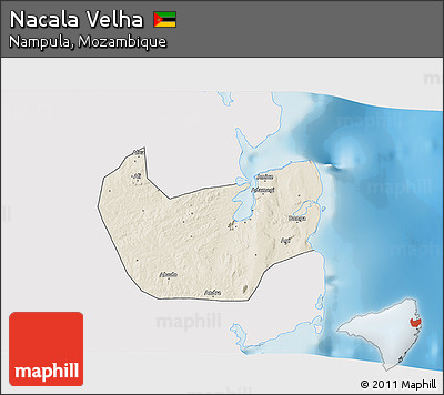 Shaded Relief 3D Map of Nacala Velha, single color outside