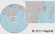 Gray Location Map of Nacala Velha, within the entire country, hill shading