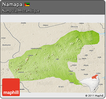 Physical 3D Map of Namapa, shaded relief outside