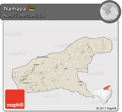 Shaded Relief 3D Map of Namapa, cropped outside