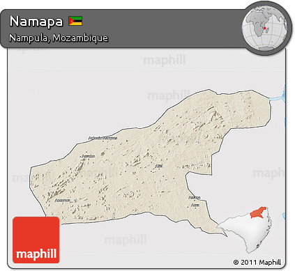 Shaded Relief 3D Map of Namapa, single color outside