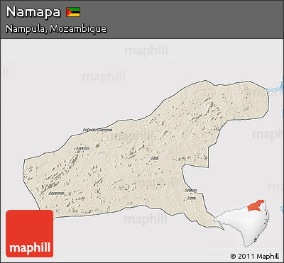 Shaded Relief 3D Map of Namapa, single color outside