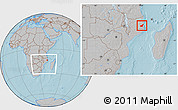 Gray Location Map of Namapa, within the entire country, hill shading