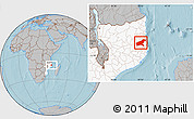 Gray Location Map of Namapa, highlighted country, hill shading