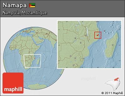 Savanna Style Location Map of Namapa, within the entire country, hill shading