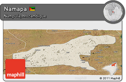 Shaded Relief Panoramic Map of Namapa, satellite outside