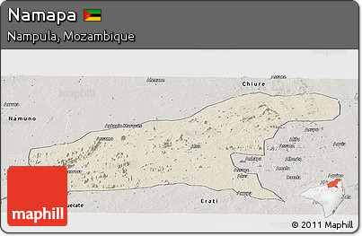 Shaded Relief Panoramic Map of Namapa, semi-desaturated