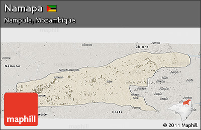Shaded Relief Panoramic Map of Namapa, semi-desaturated