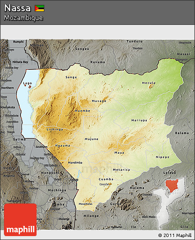 Physical 3D Map of Nassa, darken, semi-desaturated