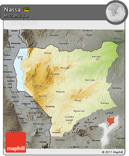 Physical 3D Map of Nassa, darken, semi-desaturated