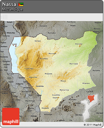 Physical 3D Map of Nassa, darken, semi-desaturated