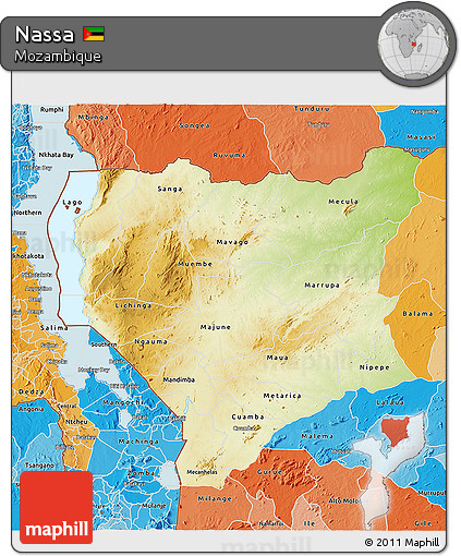 Physical 3D Map of Nassa, political shades outside