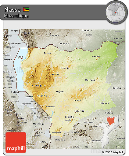 Physical 3D Map of Nassa, semi-desaturated