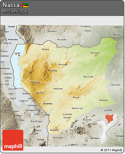 Physical 3D Map of Nassa, semi-desaturated
