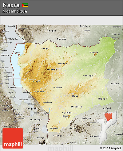 Physical 3D Map of Nassa, semi-desaturated