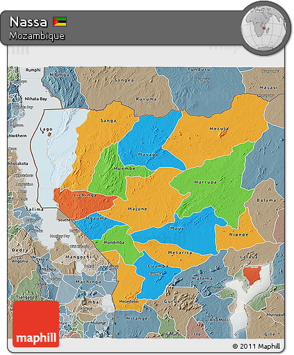 Political 3D Map of Nassa, semi-desaturated