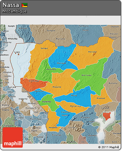 Political 3D Map of Nassa, semi-desaturated