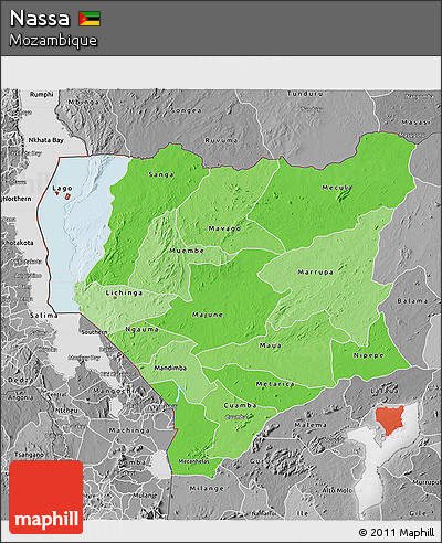 Political Shades 3D Map of Nassa, desaturated