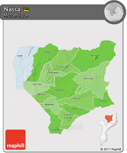 Political Shades 3D Map of Nassa, single color outside
