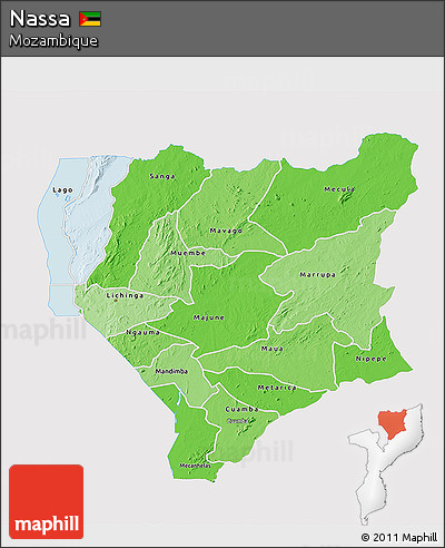 Political Shades 3D Map of Nassa, single color outside