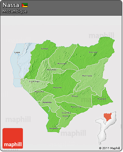 Political Shades 3D Map of Nassa, single color outside