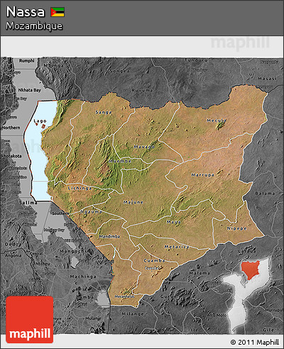 Satellite 3D Map of Nassa, darken, desaturated